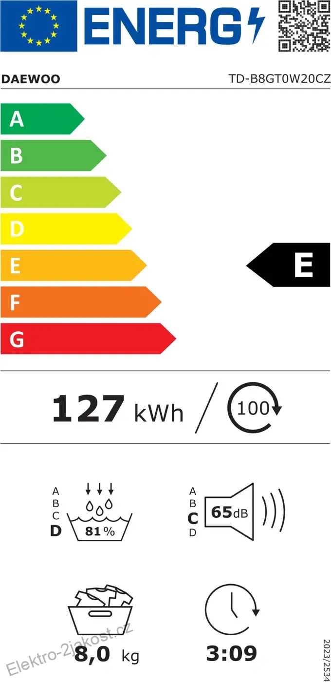 Daewoo TD-B8GT0W20-CZ sušička prádla s tepelným čerpadlem 8 kg