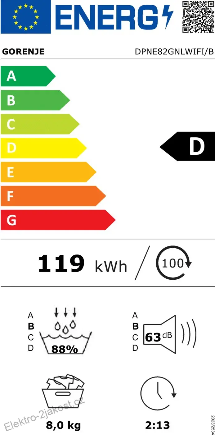 Gorenje DPNE82GNLWIFI/B sušička prádla s tepelným čerpadlem 8 kg