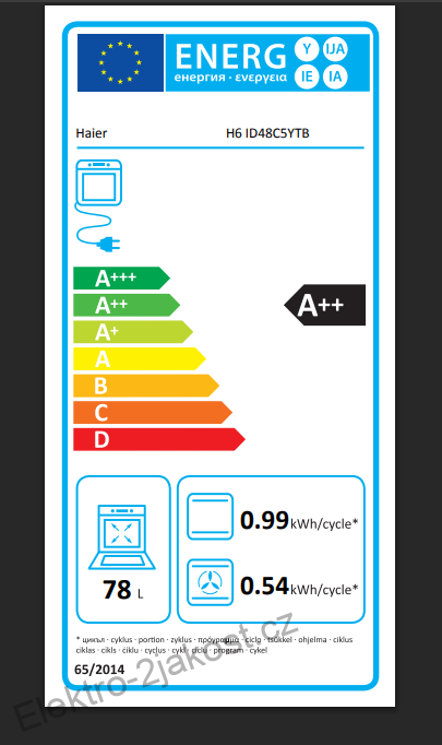 Haier H6 ID48C5YTB vestavná pyrolytická trouba 78 l, A++